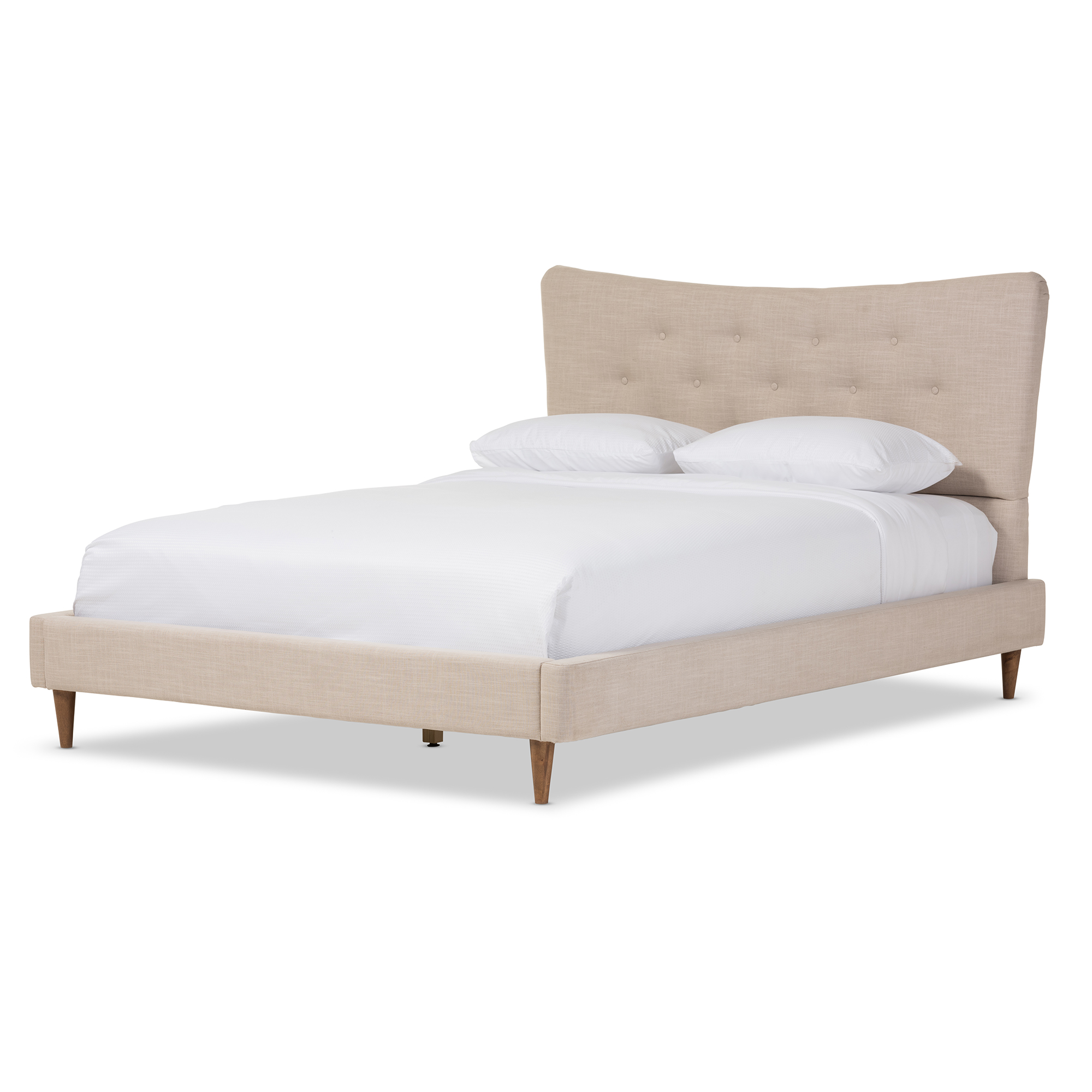 Baxton Studio Hannah Mid-Century Modern Beige Linen Queen Size Platform Bed